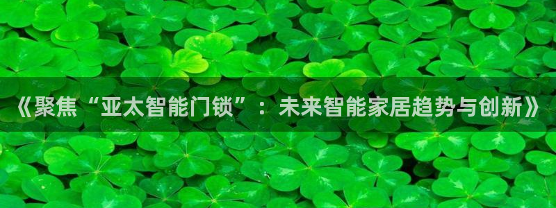 开丰娱乐官网登录平台：《聚焦“亚太智能门锁”：未来智能家居趋